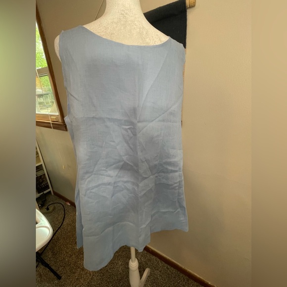 NWOT Planet by Lauren G Blue 100% Linen Tank Top Asymmetrical Hem Relax Lagon 1 - Picture 2 of 10